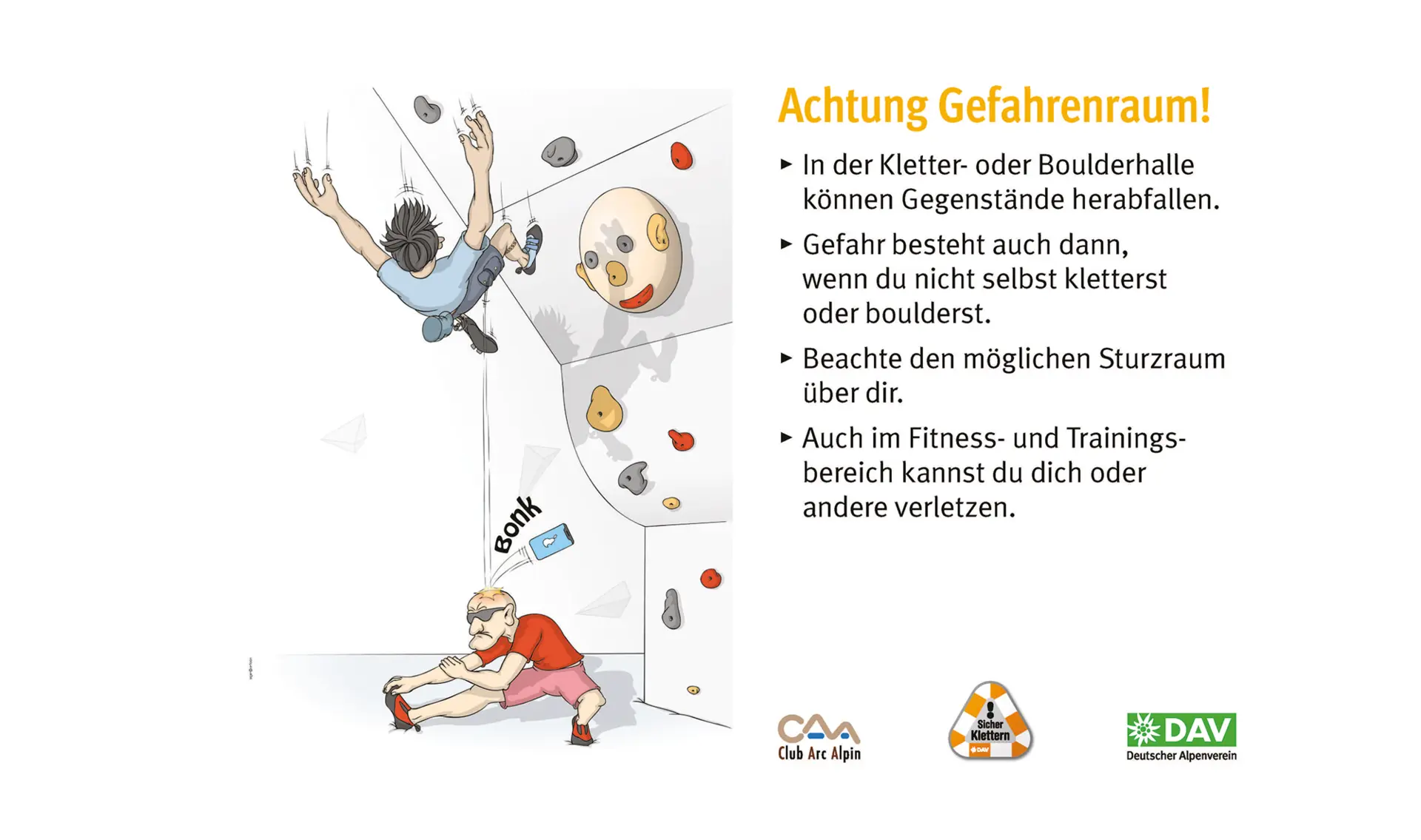 Hallenregeln für Klettern vom DAV. Regel Nummer vier: Hindernisse wegräumen | © DAV